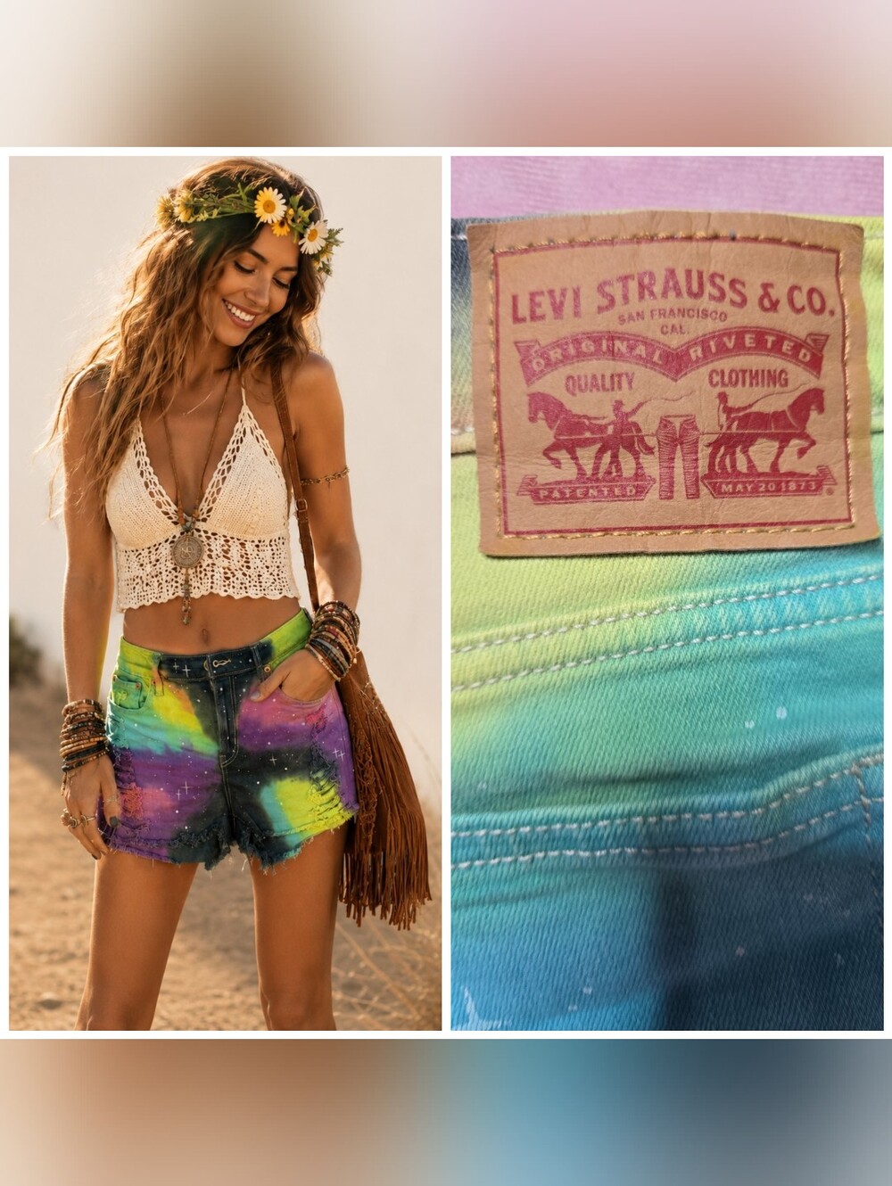 Levi’s Splatter Paint High-Rise Tye-dye Hippie Festival Denim Shorts Size 31